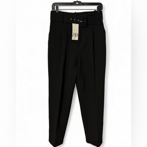 Zara Women’s Black High Waisted Belted Trousers NWT Size M